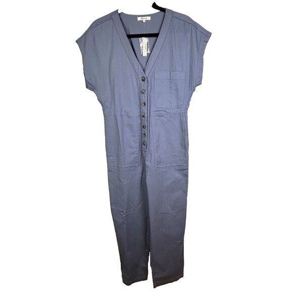 NWT Madewell Cap Sleeve Jumpsuit Utility Workwear Button Ft Straight Leg Blue S - Picture 3 of 16